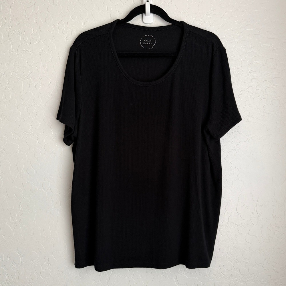 Cozy Earth Women's Bamboo Blend Short Sleeve Shirt Black Large